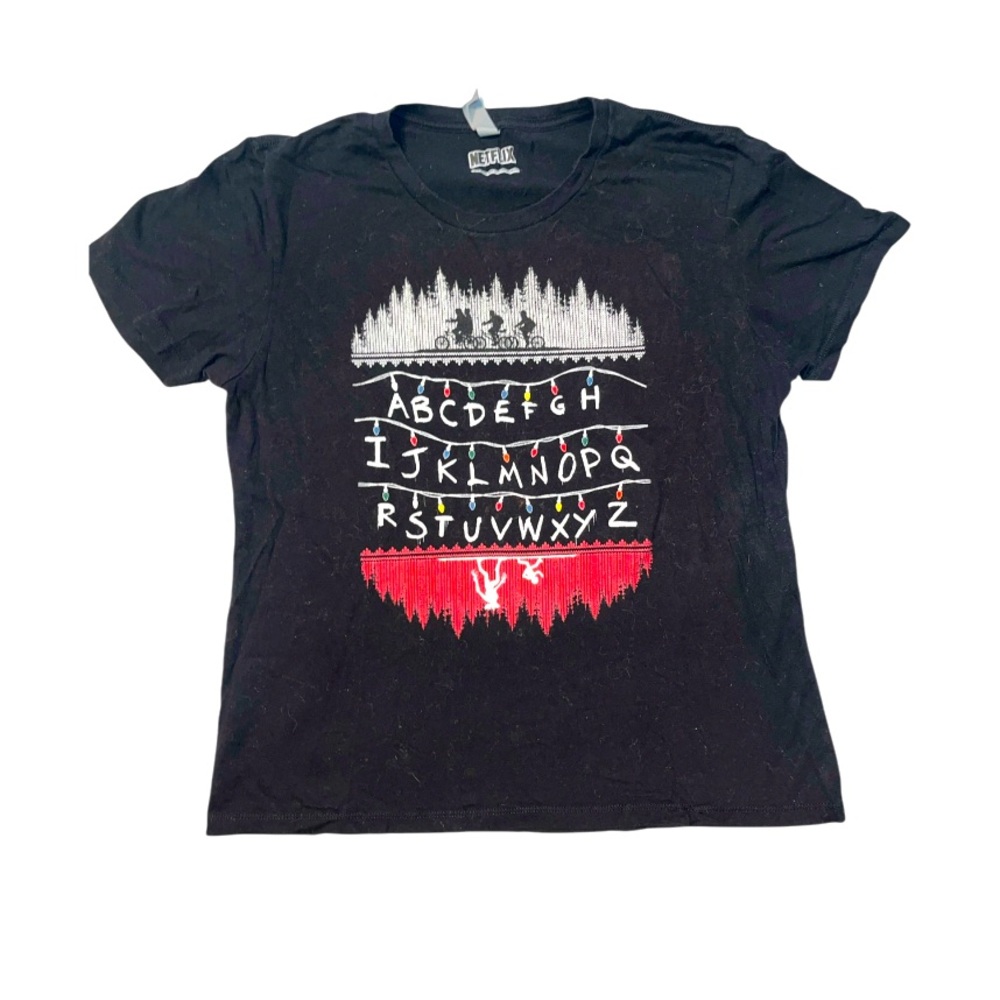 Netflix Stranger Things Christmas Lights Alphabet Upside Down T-shirt Black XXL